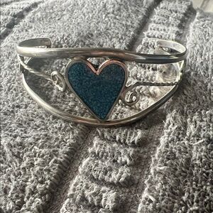 Silver Heart Bracelet with Blue Accent